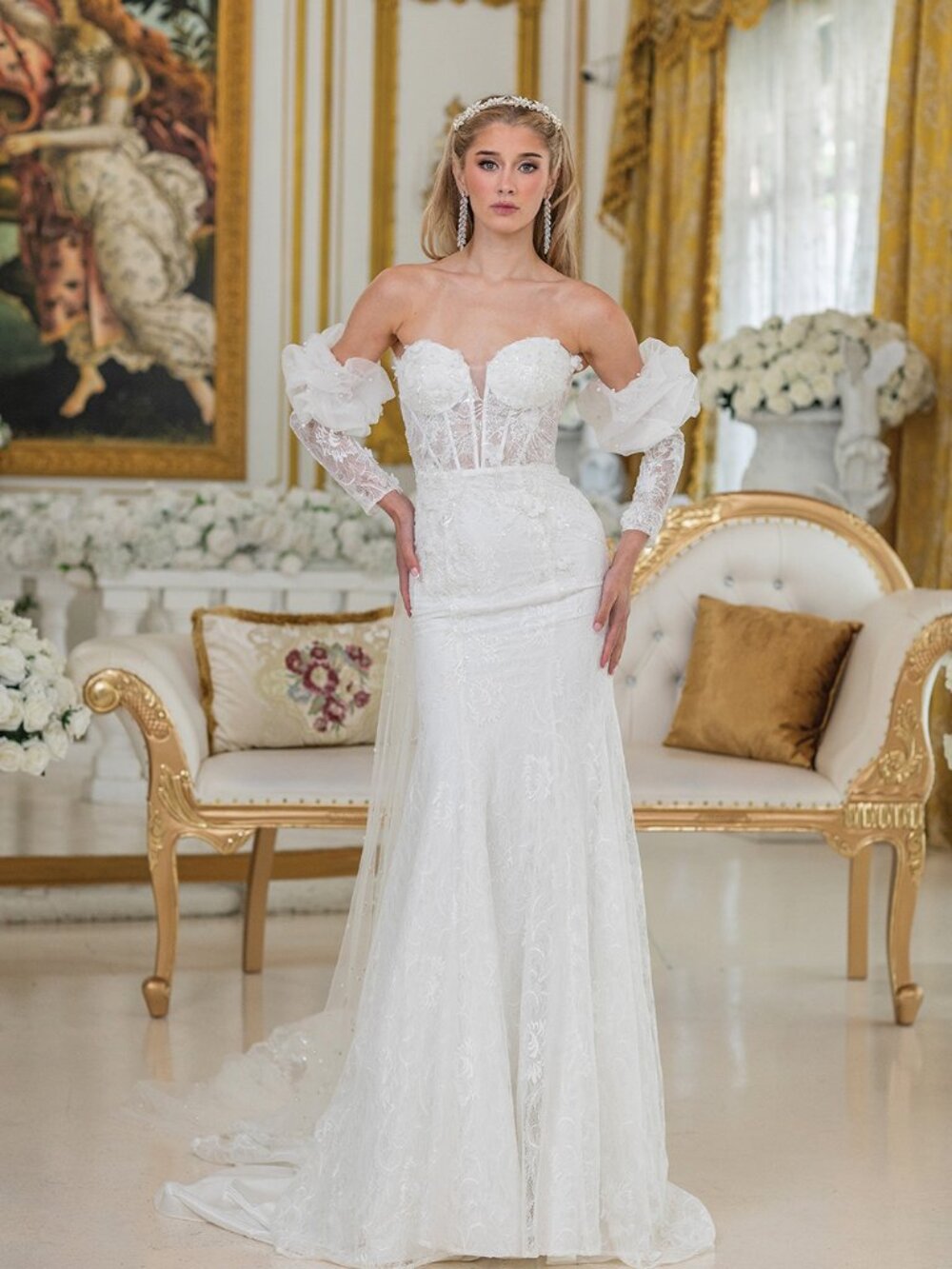 NEW OFF WHITE Lace Sweetheart Wedding Dress Floor Length With Train 0295